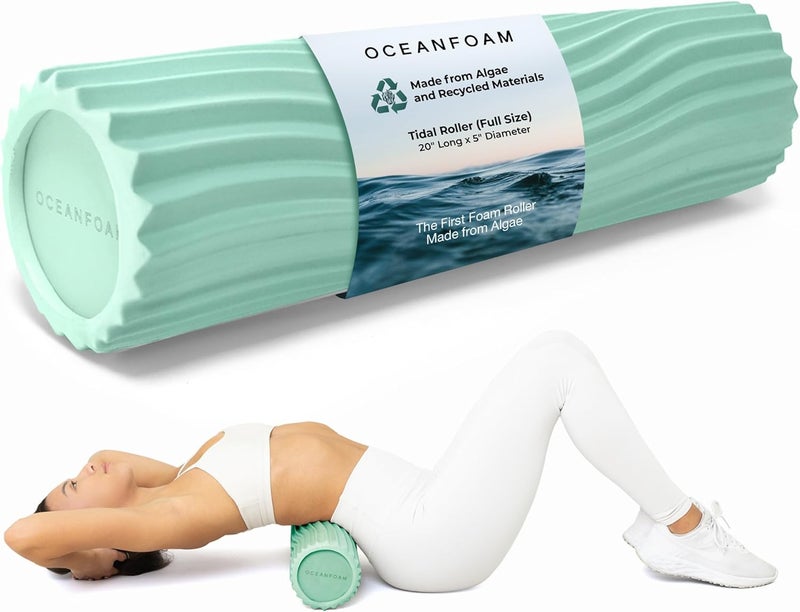 Oceanfoam Tidal Roller - Seafoam - Muscle Massage Foam Roller for Back Pain & Stretching - Firm and Ergonomic Wide Wave Textured - Yoga, Athletics, & Wellness - Full Size, 20" x 5" - Image 2